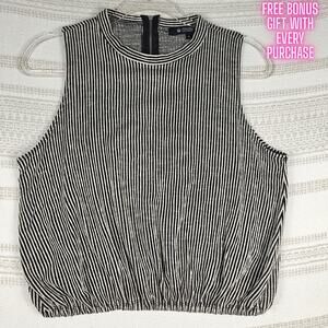 Coin1804 Black White Striped Crop Tank Top Size XL New